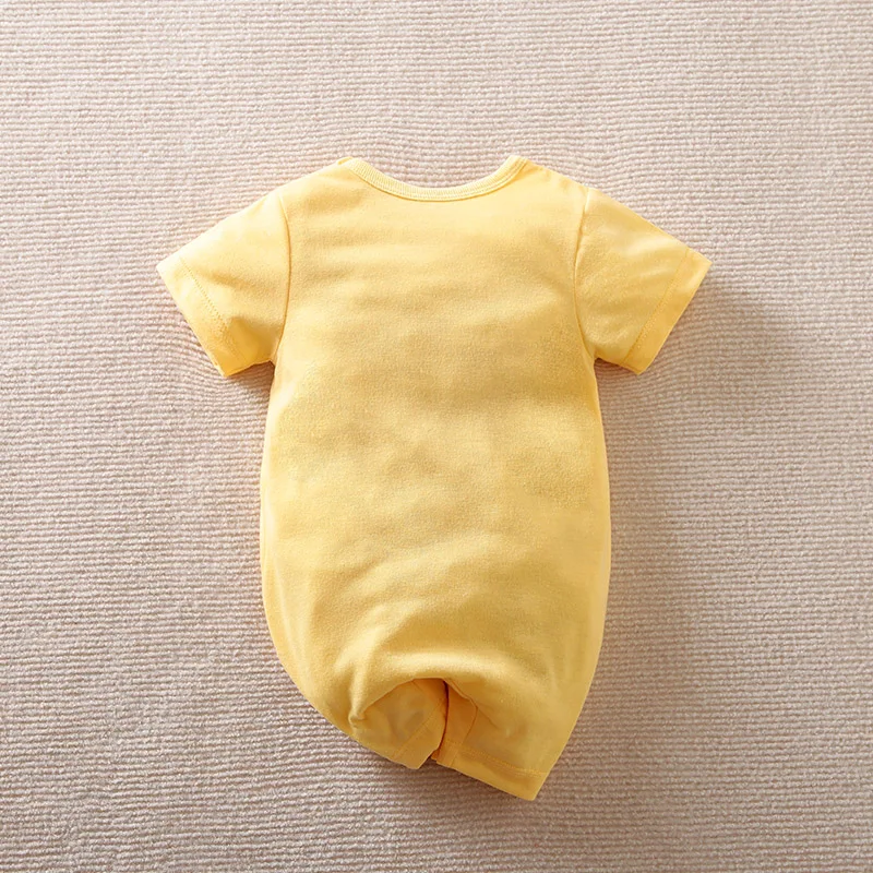 Baby Boys Girls Unisex Newborn Romper ，0-18 Months Toddler Clothing，Infant summer Short sleeve Cute yellow bear print Jumpsuit