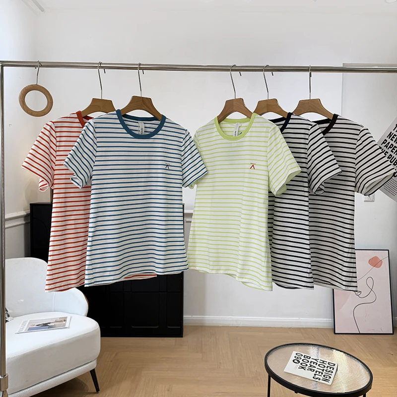 

Summer Fashion Color Block Striped Sporty Short Sleeve T-Shirt Quick Dry Breathable Loose Fit Unisex round Neck Tee for Couples