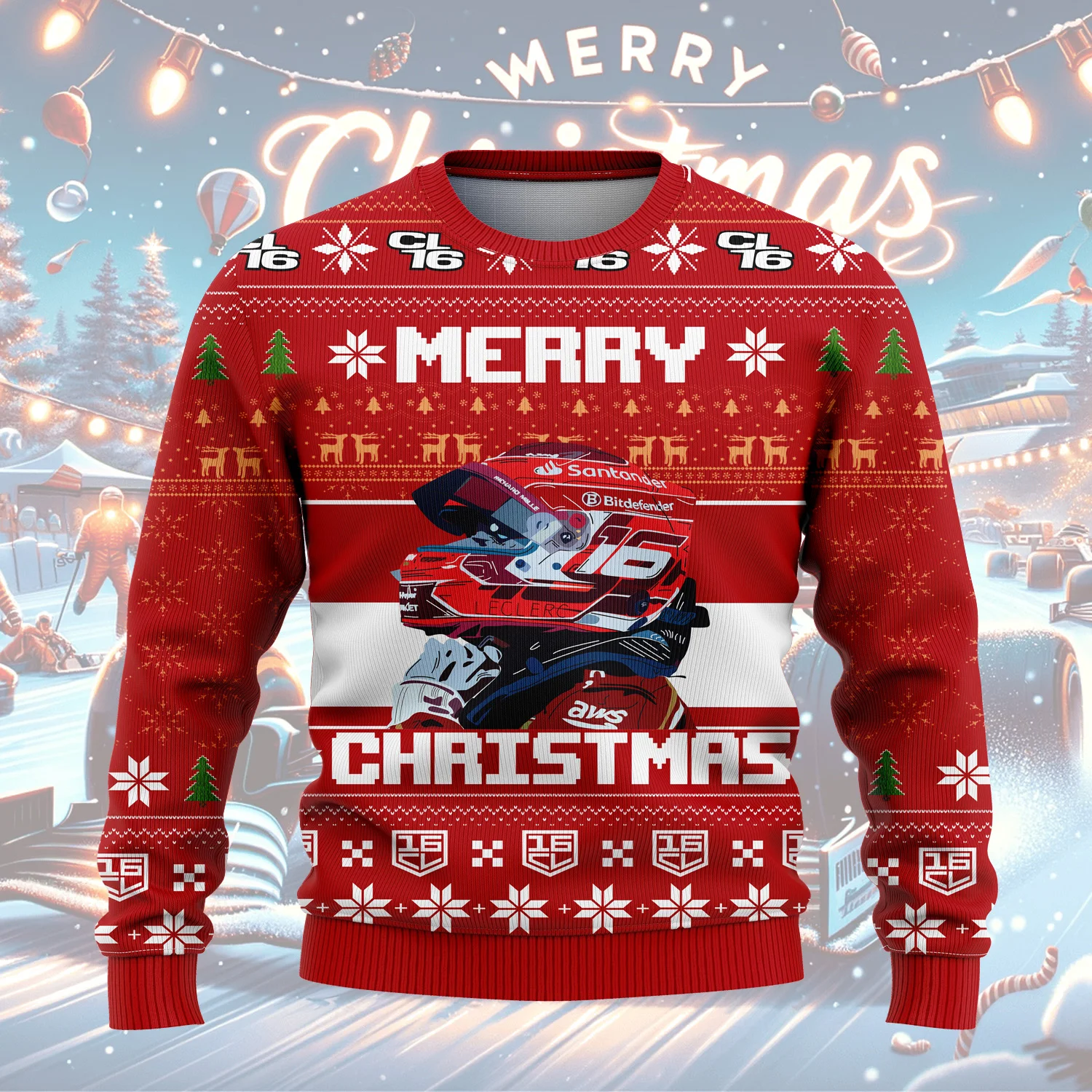 2025 جديد تشارلز لوكليرك الاحتفال بعيد الميلاد البلوز رقم 16 نمط عشاق الشتاء مروحة أنيقة عارضة البلوز