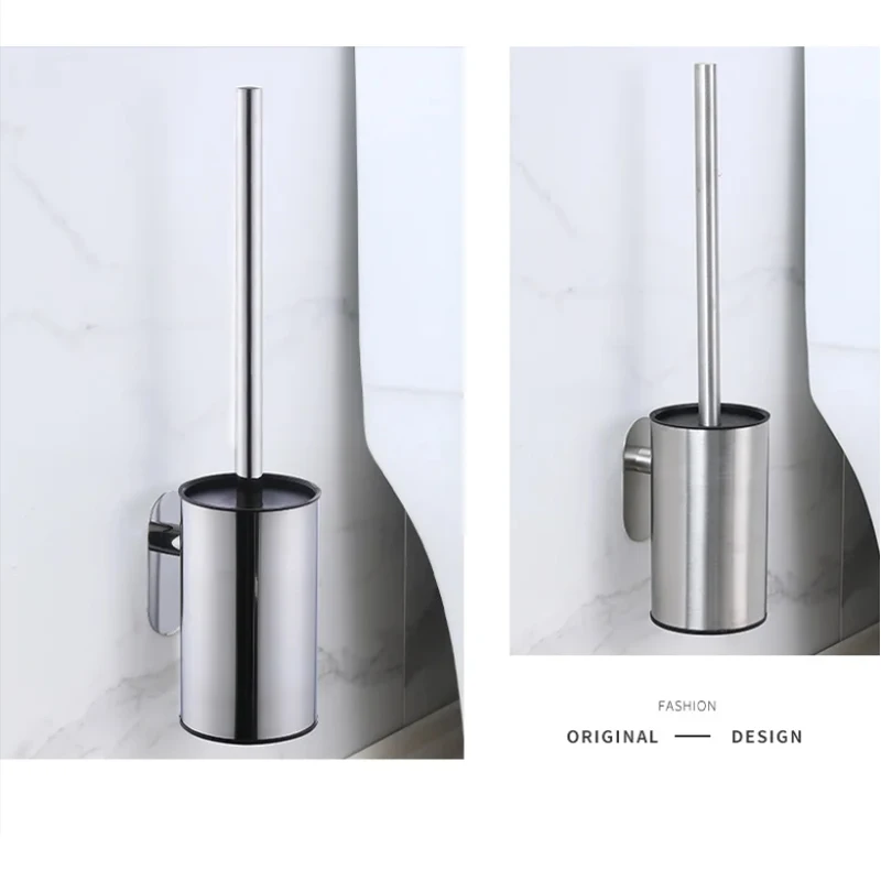 

Toilet Cleaning Brush Wall Mounted Holder Efficient Bathroom Tool Stainless Steel Easy To Hang Simple Install with Brush Head