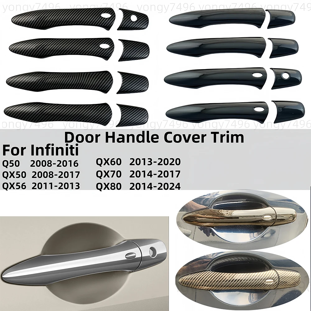 

For Infiniti QX50 Q50 QX56 QX60 QX70 2008 - 2014 - 2020 Gloss Black Carbon Side Door Handle Covers Bowl Stickers Car Accessories