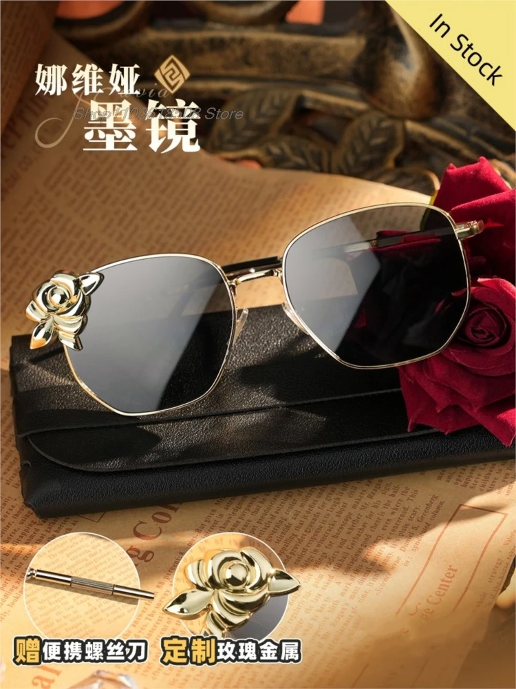 IN STOCK Navia Sunglasses Game Genshin Impact Cosplay Navia Cosplay Metal Sunglasses Free Glasses Box Cosplay Props