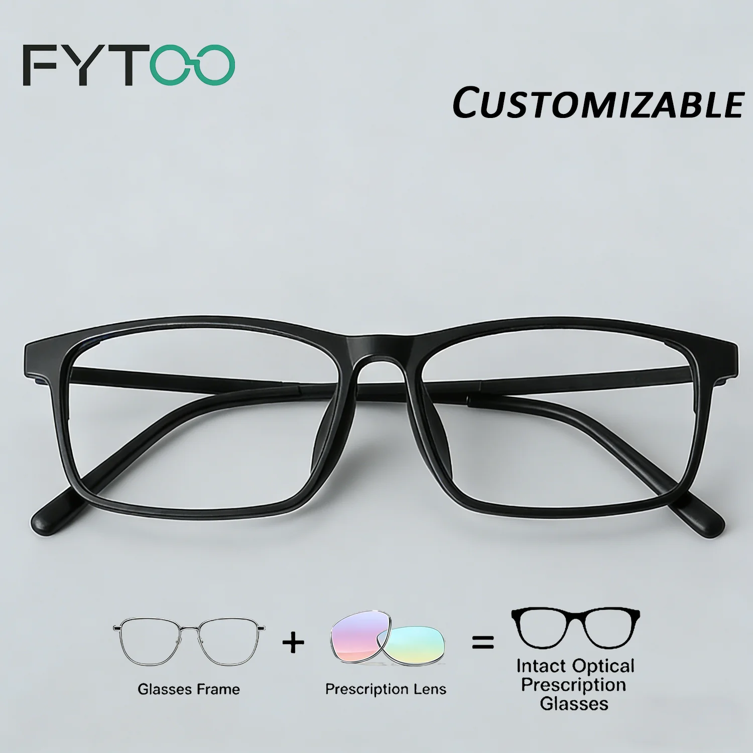 

FYTOO Unisex Black Titanium Frame Blue Light Blocking Resin Prescription Lenses, Customizable Bring Your Own Prescription.