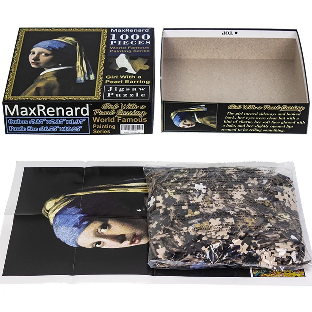 MaxRenard 68*49cm Jigsaw Puzzle 1000 Pieces for Adult Old Master Jan Vermeer Girl with Pearl Earring Family Game Home Decoration