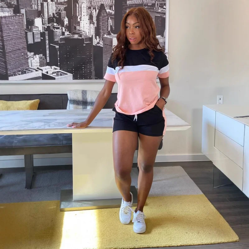 

Ladies' homewear Fashion Leisure Splicing Comfortable Short Sleeve Shorts Suit