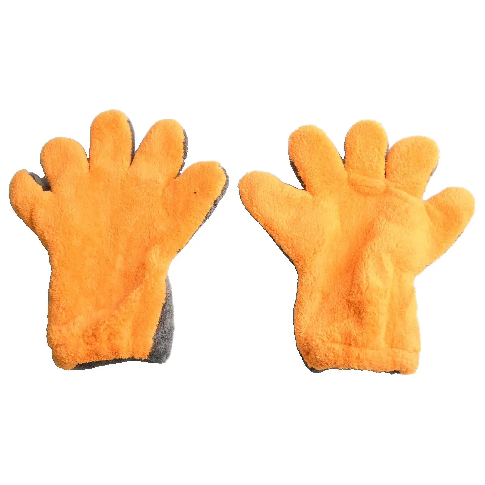 قفازات غسيل الصوف المرجاني بالتفصيل قفازات غسيل السيارات باللون الرمادي والبرتقالي من نسيج الصوف المرجاني تصميم مرن لتنظيف السيارة #5