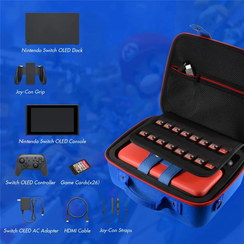 닌텐도 스위치/스위치용 휴대용 케이스 OLED 소프트 라이닝 하드 케이스 액세서리 + 스트랩 1세트