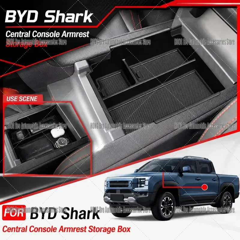 For BYD Shark Central Console Armrest Storage Box Wireless Charging Silicone Panel Cup Holder Interior Accessories Organizer