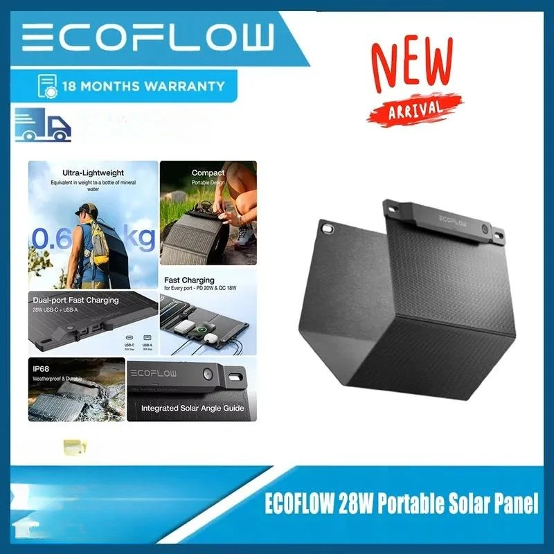 Brand for ECO-FLOW 28W Portable Backpack Solar Panel, 25% High Conversion Efficiency N-Type Solar Cell for Phone, Camping