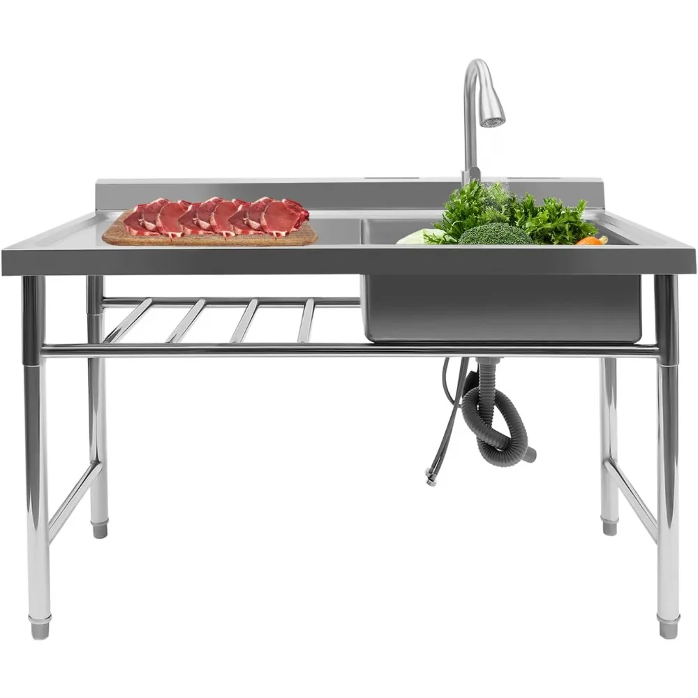 

Универсальная раковина из нержавеющей стали, коммерческая кухонная мойка с одной чашей и выдвижным краном, отдельно стоящая ванна 24,6 дюйма для дома