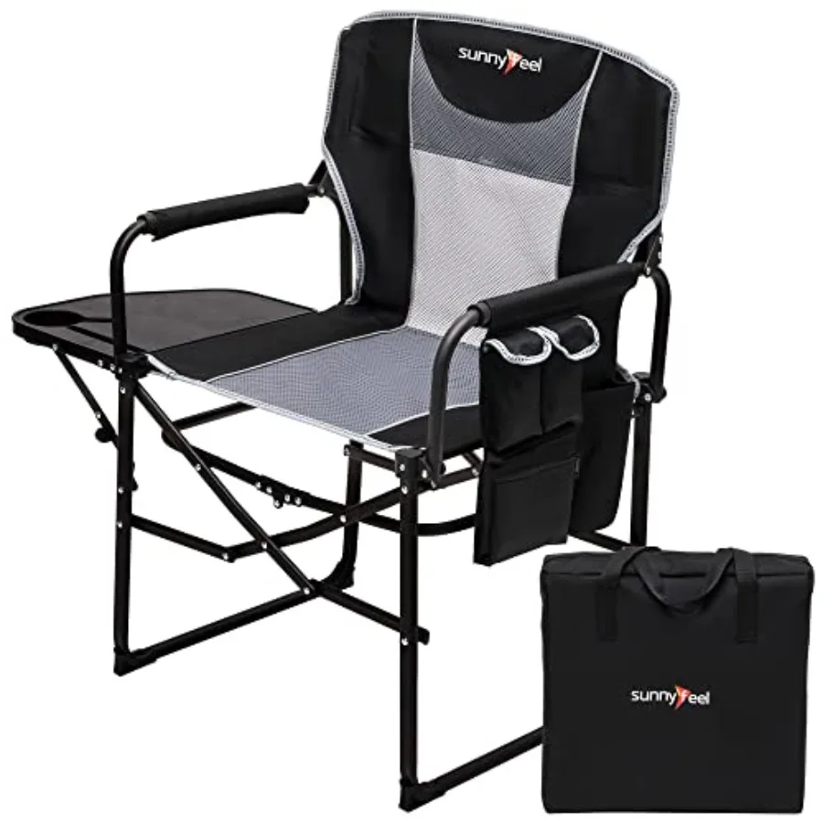 

Camping Directors Chair, Heavy Duty, Oversized Portable Folding Chair with Side Table, Pocket for Beach, Fishing, Trip, Picnic,