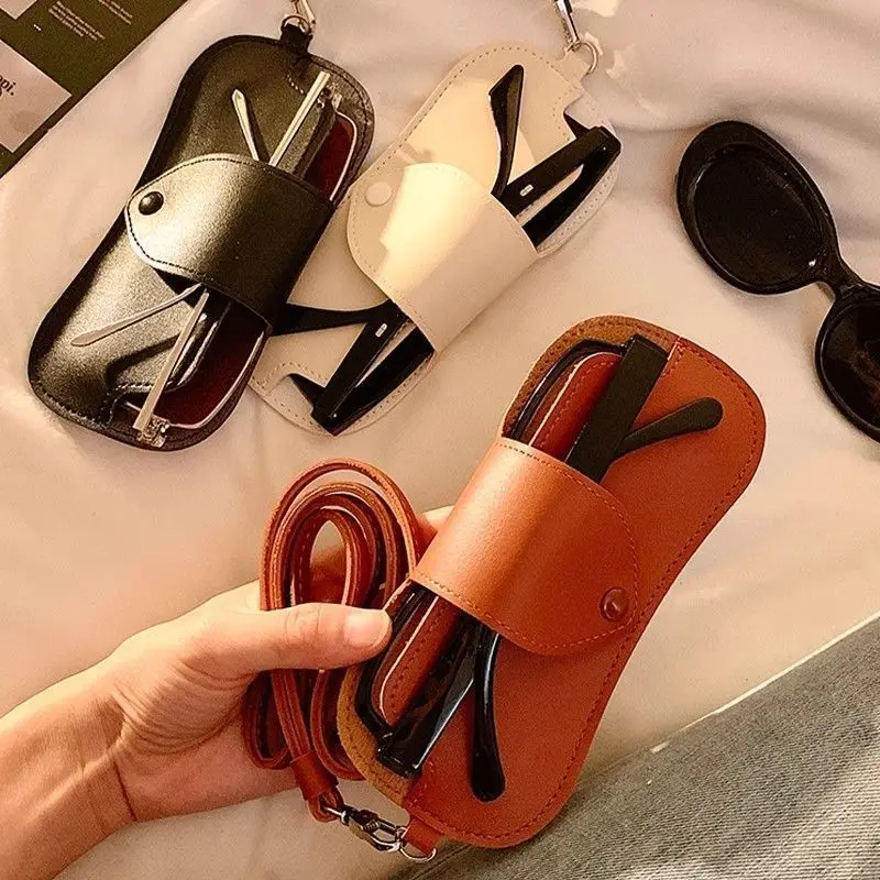 

Neck-Wearable Travel Sunglasses Case Creative Fashion Eyewear Storage Pouch Snap-Closure Solid-Color Anti-Loss Glasses Case