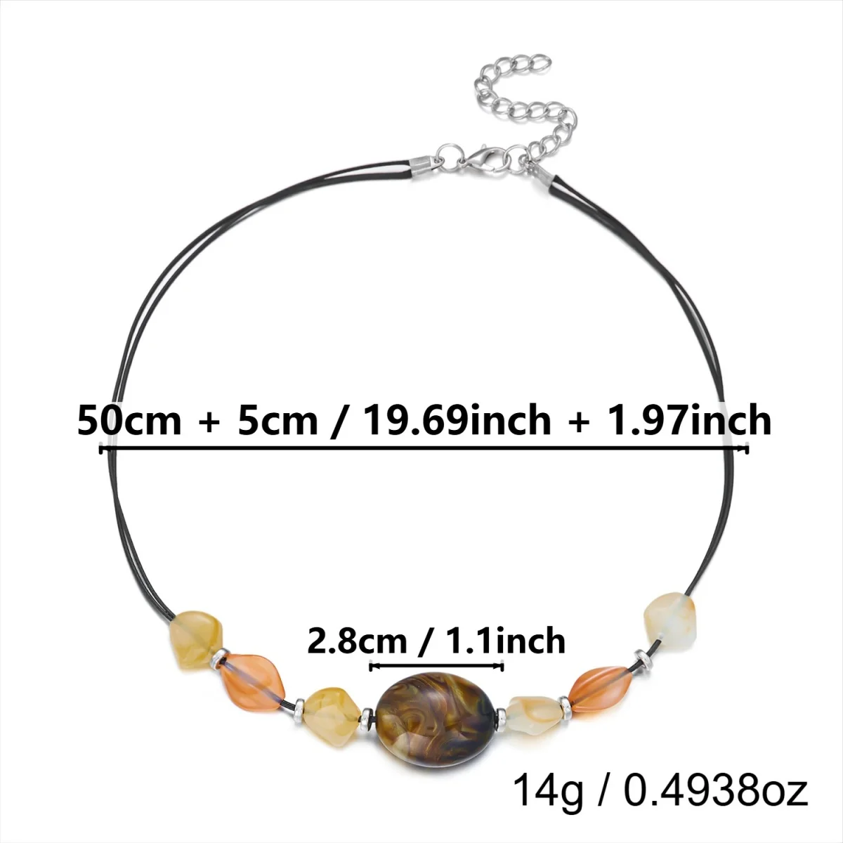 Ästhetische Boho-Halskette mit unregelmäßigen Acrylperlen und schwarzem Seil für Damen und Herren, Retro-Handarbeit, geometrischer Choker, Partyschmuck – Detail 35