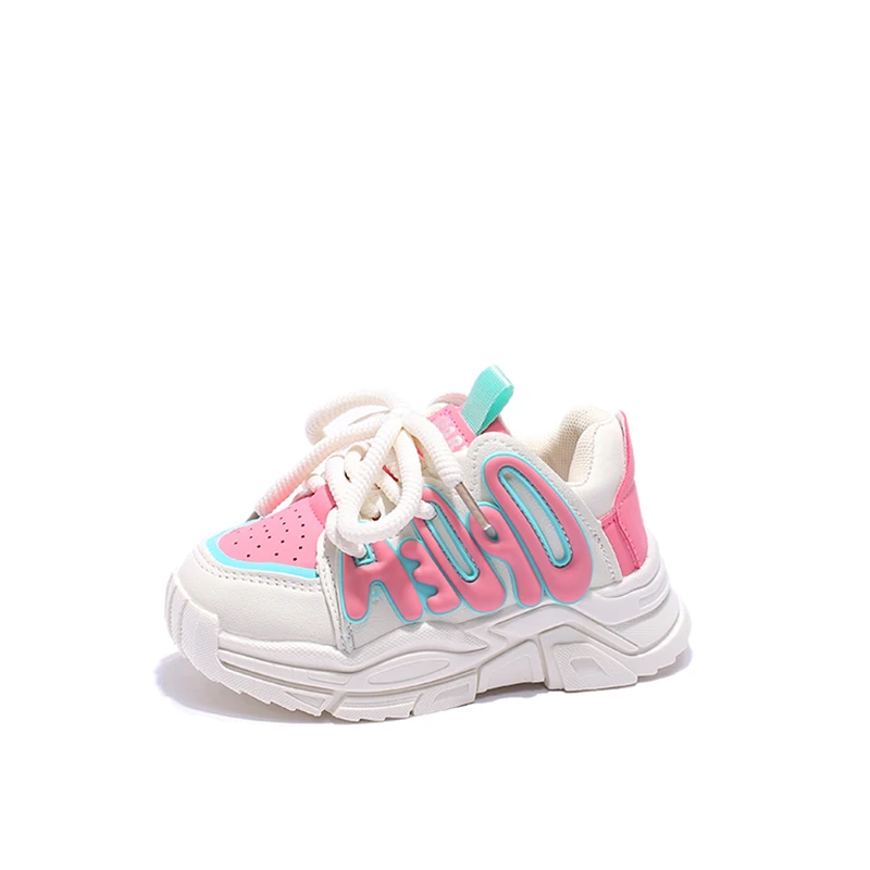 Sneakers per bambini rosa kaki piattaforma di colore misto Unisex ragazzi ragazze scarpe Casual sportive traspiranti stringate per il tempo libero scarpe per bambini 21-36