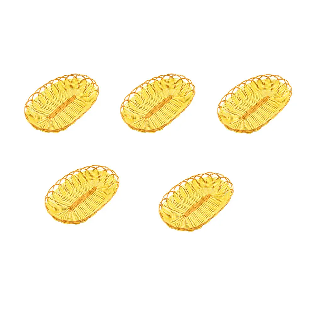 

5Pcs Plastic Hot Pot Basket Simulation Rattan Woven Storage Basket Bread Fruit Snack Container for Restaurant Home Office Use