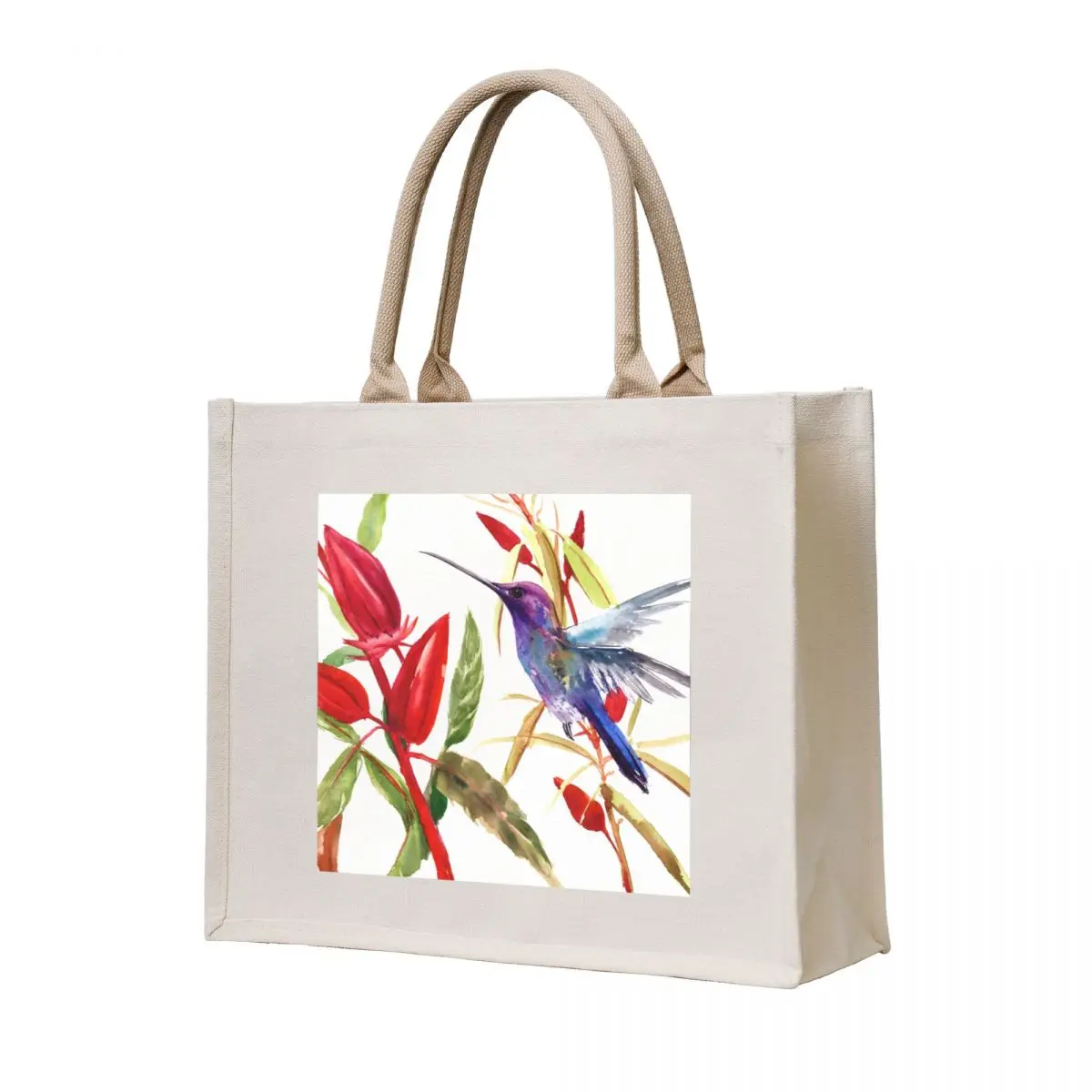 

Tea Hibiscus and Hummingbird Tote Bag shoping bag custom tote bag canvas tote bags Woman shopper