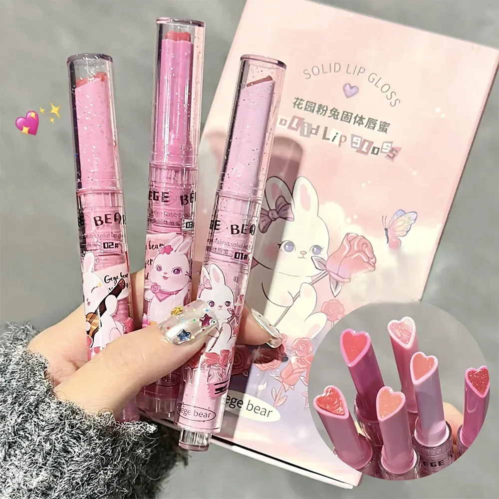 Solid Lip Gloss Gege Bear Garden Pink Rabbit Feuchtigkeitsspendender wässriger, farbiger Lippenbalsam, zartes Lippenstift-Set