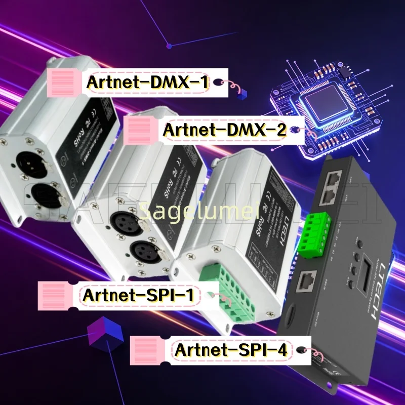 

Конвертер Artnet-DMX-1/2 Artnet-SPI на 512 каналов для телестудий, записи сцен, сценических выступлений, система управления Artnet-SPI, DC12V