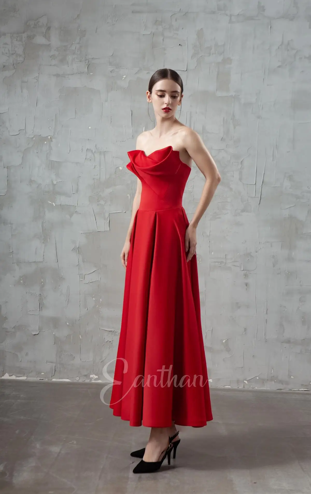 Robe de cocktail rouge Real Pic pour femme, robe de soirée éducative, robe sans bretelles en satin fibré, robe de soirée plissée et drapée, robe Aline