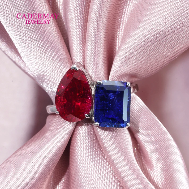 

AGL Certificate High Quality 925 Silver Lab Grown Ruby Ring Sapphire Ring 2 Stones Wedding Engagement Ring For Women Gift