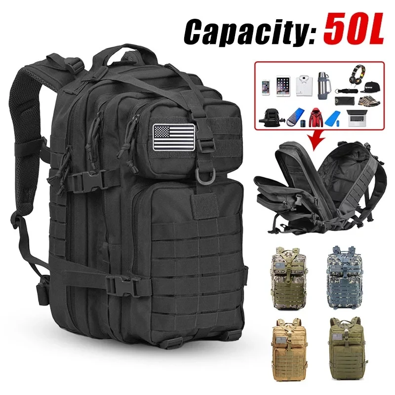 Large 50L Men Military Tactical Backpack 3P Softback Outdoor Waterproof Bug Rucksack Hiking Camping Hunting Backpack Mochila