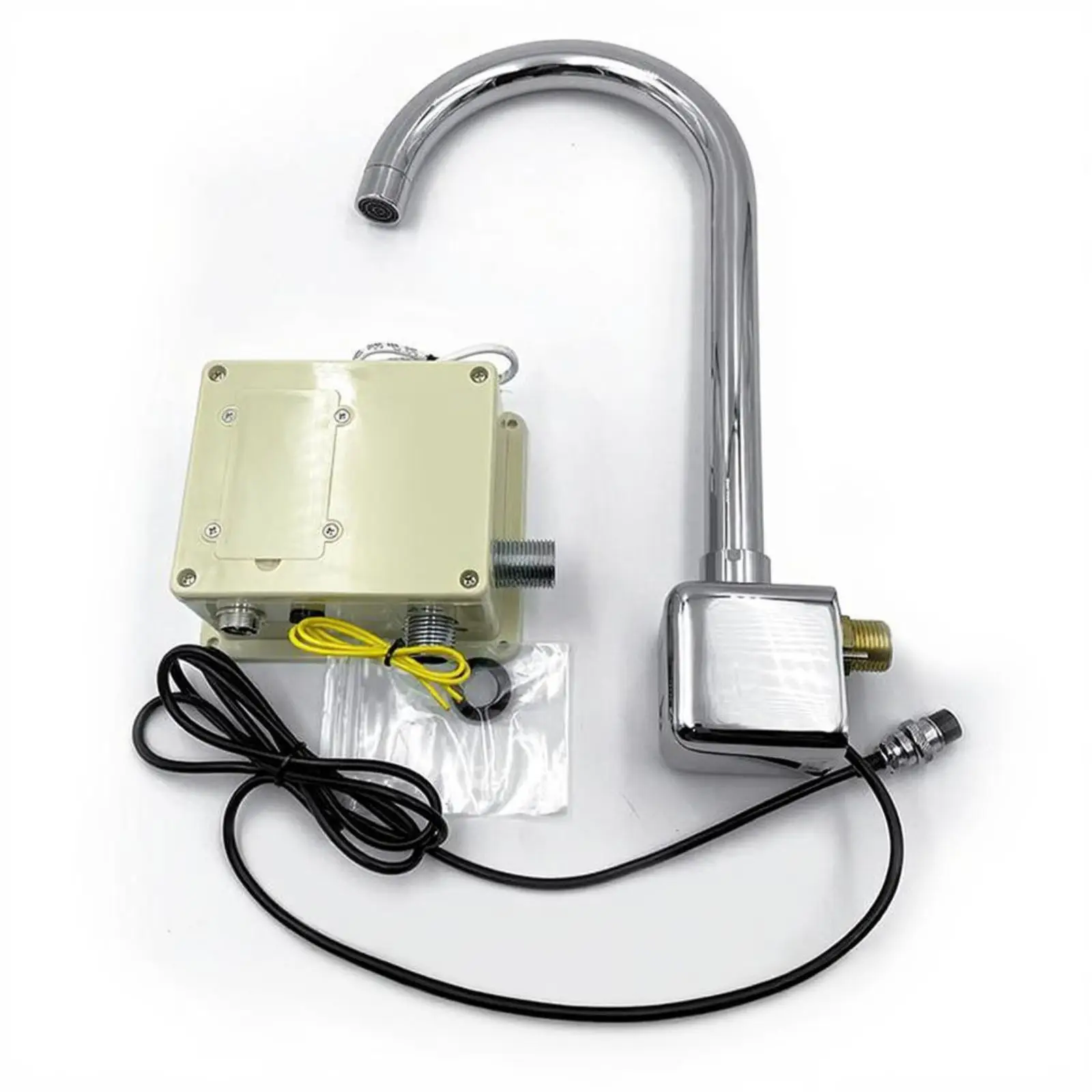 

Touchless faucet, temp control, steel