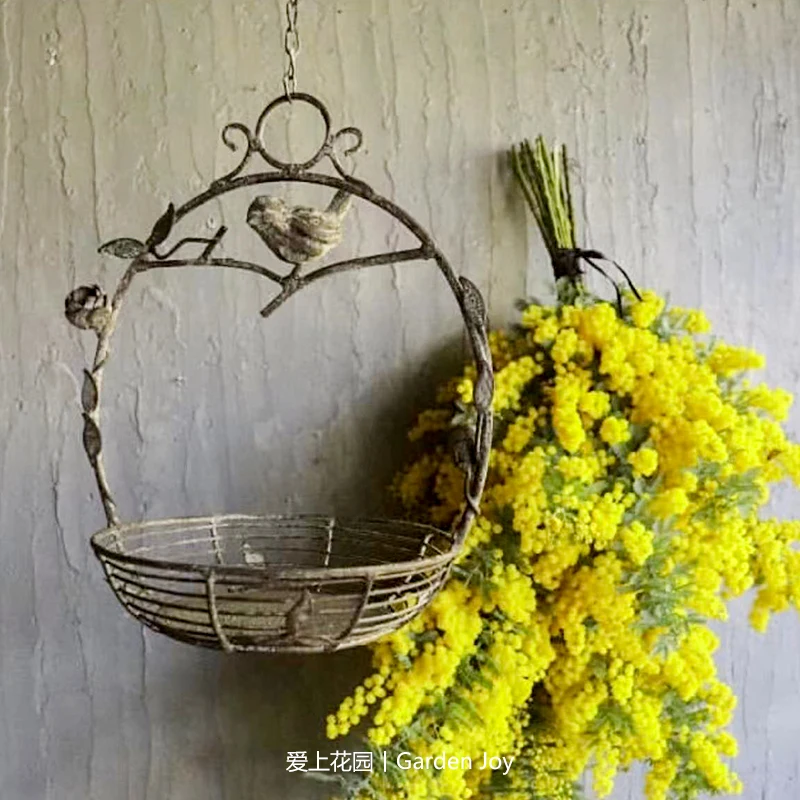 Creative  Rustic Iron Hanging Basket with Adorned Flower Bird Flower