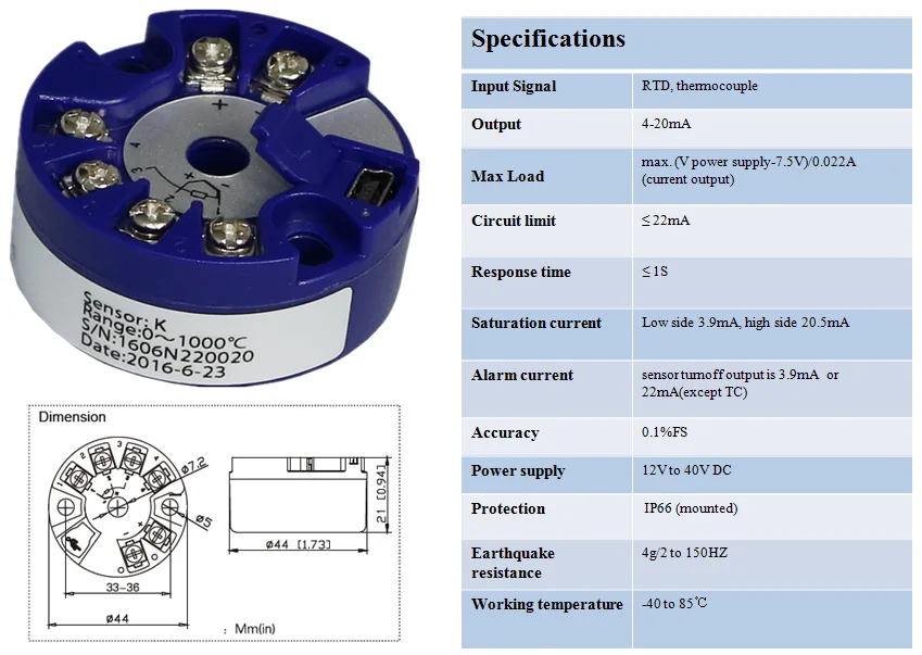 Intelligent 4-20mA Temperature Transmitter RTD PT100 Thermocouple Industrial Process Sensor