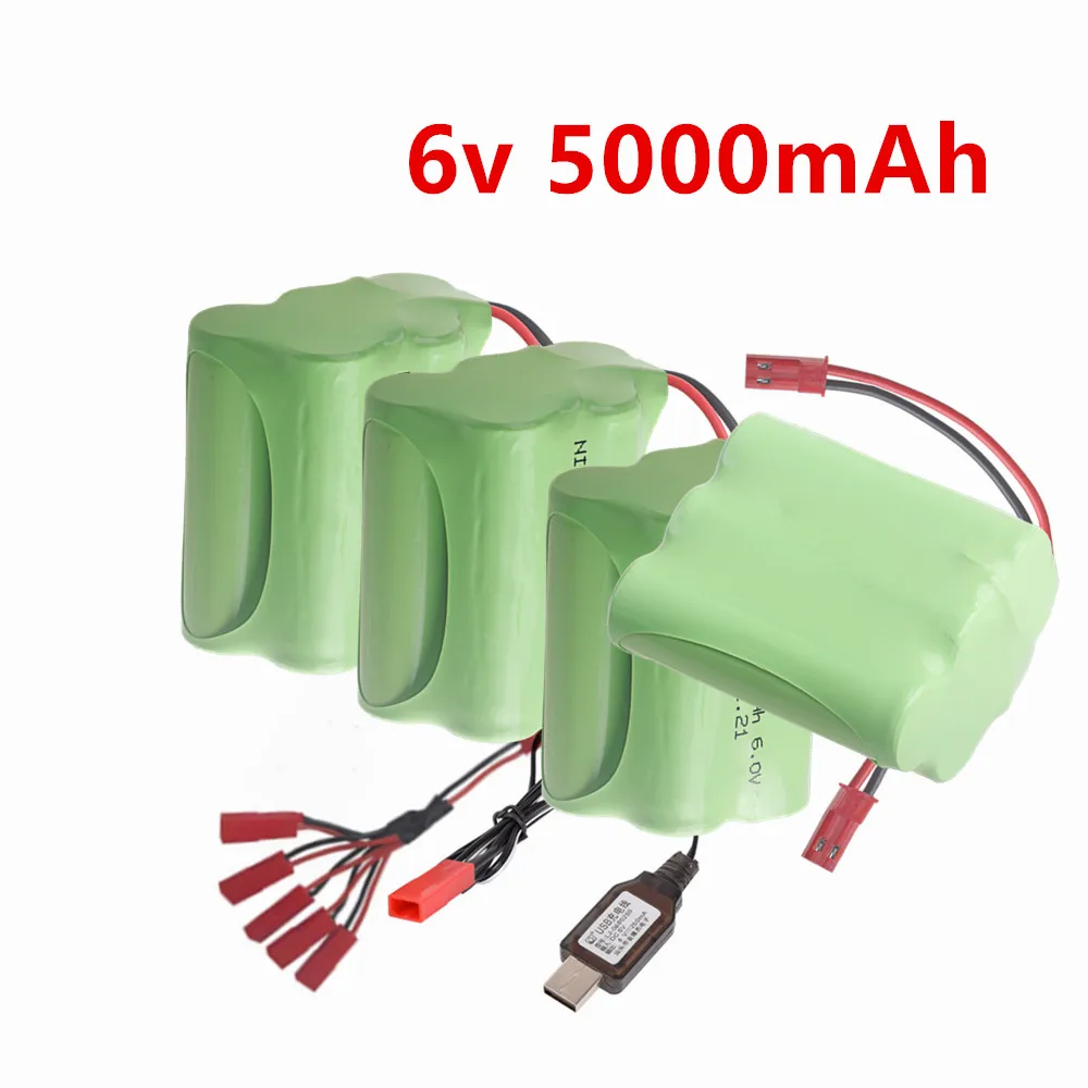 Batterie NiMH 6V 5000mAh et ensembles de chargeurs 6V pour jouets RC, voitures, bateaux, armes, chars, robots, pack de 5 piles AA 6V rechargeables