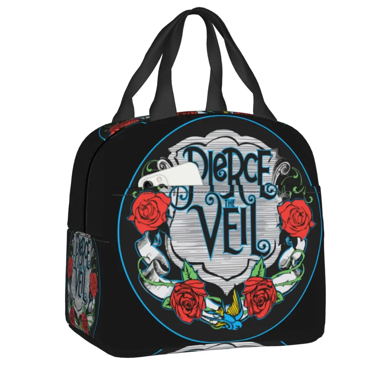 Custom Rock Music Band Pierce Veil Insulated Lunch Bag for Outdoor Picnic Waterproof Cooler Thermal Bento Box Women Kids