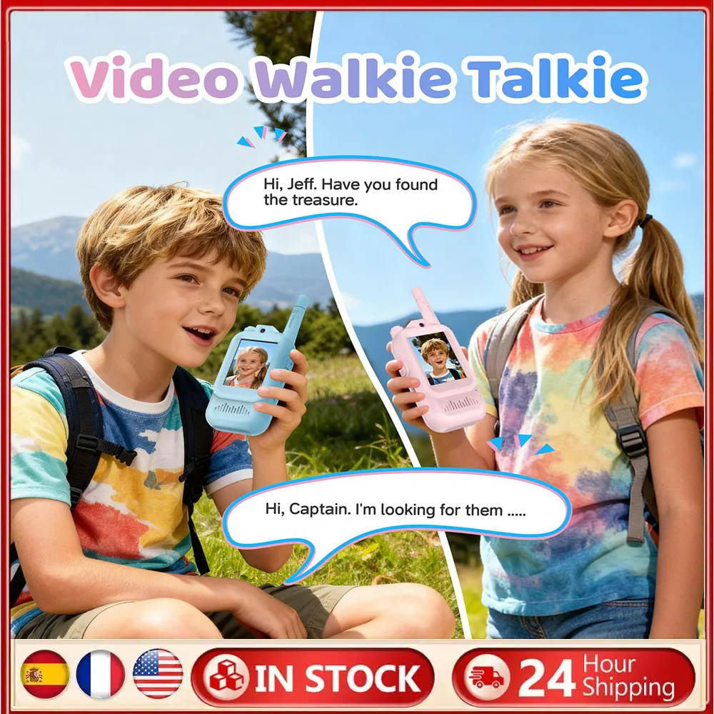 워키토키 2팩 충전식 워키토키 HD 카메라 음성 변조 기능 여행용 생일 선물 3-10세용
