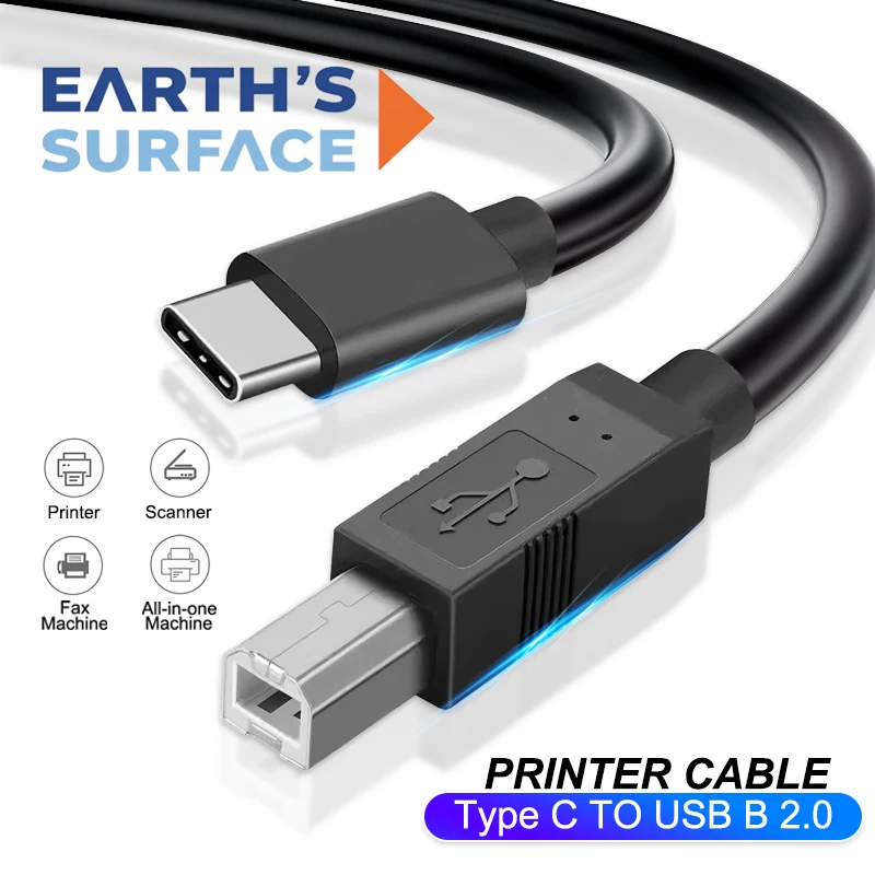 Cable USB Tipo C a USB B 2.0 de Alta Velocidad para Impresoras HP, Canon, Brother, Epson, Dell, Fax, Escáneres