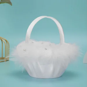 Pequena Cesta De Flores De Penas Brancas Para Meninas, Suprimentos De Penas, Casamento E Festa De Aniversário, 13x16cm 8 principais vendas cesta de petalas de casamento - №1