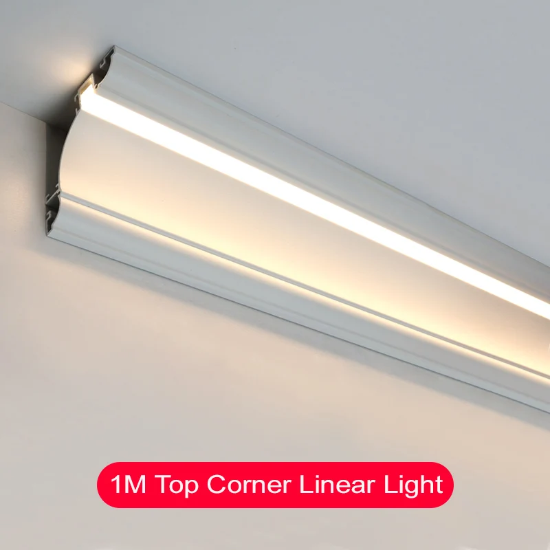 

1M Top Corner Indirect Light Molding Aluminum Profile Surface Mounted Ceiling Gypsum Bar Strip Linear Lamp Indoor Luminous Light