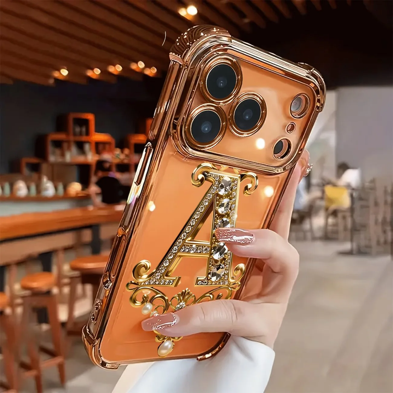 Funda de Teléfono Transparente de TPU con Diseño de Diamantes Dorados en Forma de A, Electrochapada, para iPhone 17 Pro Max 11 12 13 14 15 16 Plus 17 Air, Cubierta Suave