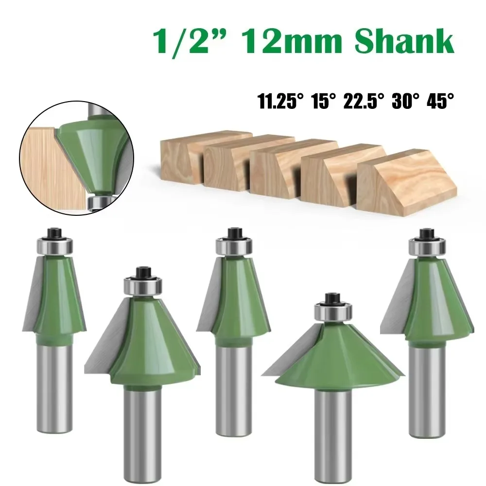 

1PC 1/2" 12MM Shank Milling Cutter Wood Carving Chamfer Router Bit 11.25 15 22.5 30 45 Degree Milling Cutter for Wood Machine