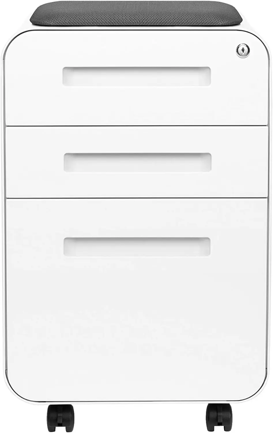 Laura Davidson Furniture STOCKPILE Curve Seated 3-Drawer Mobile File Cabinet with Removable Magnetic Cushion Seat - Metal Filing