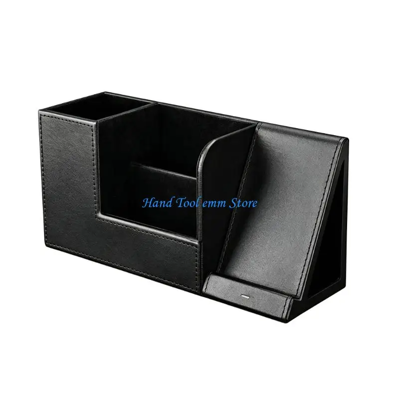 H37F Leather Remote Box With 10W Wireless Charging Station For Home Offices Desk