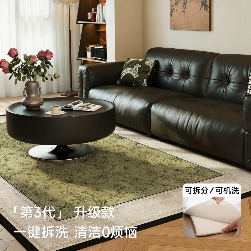 Medieval style removable wool carpet, living room green retro French high-end light luxury removable floor mat