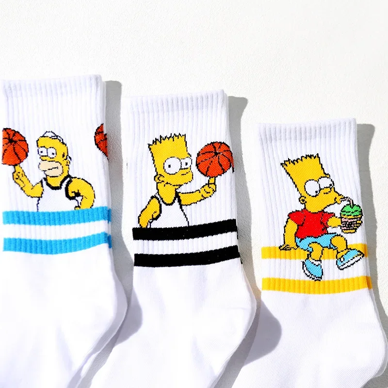 New Simpsons Men\'s Socks Cartoon Funny Socks Women Fashion High Quality Cotton Sports Skateboard Hip Hop White Sock Happy Meias