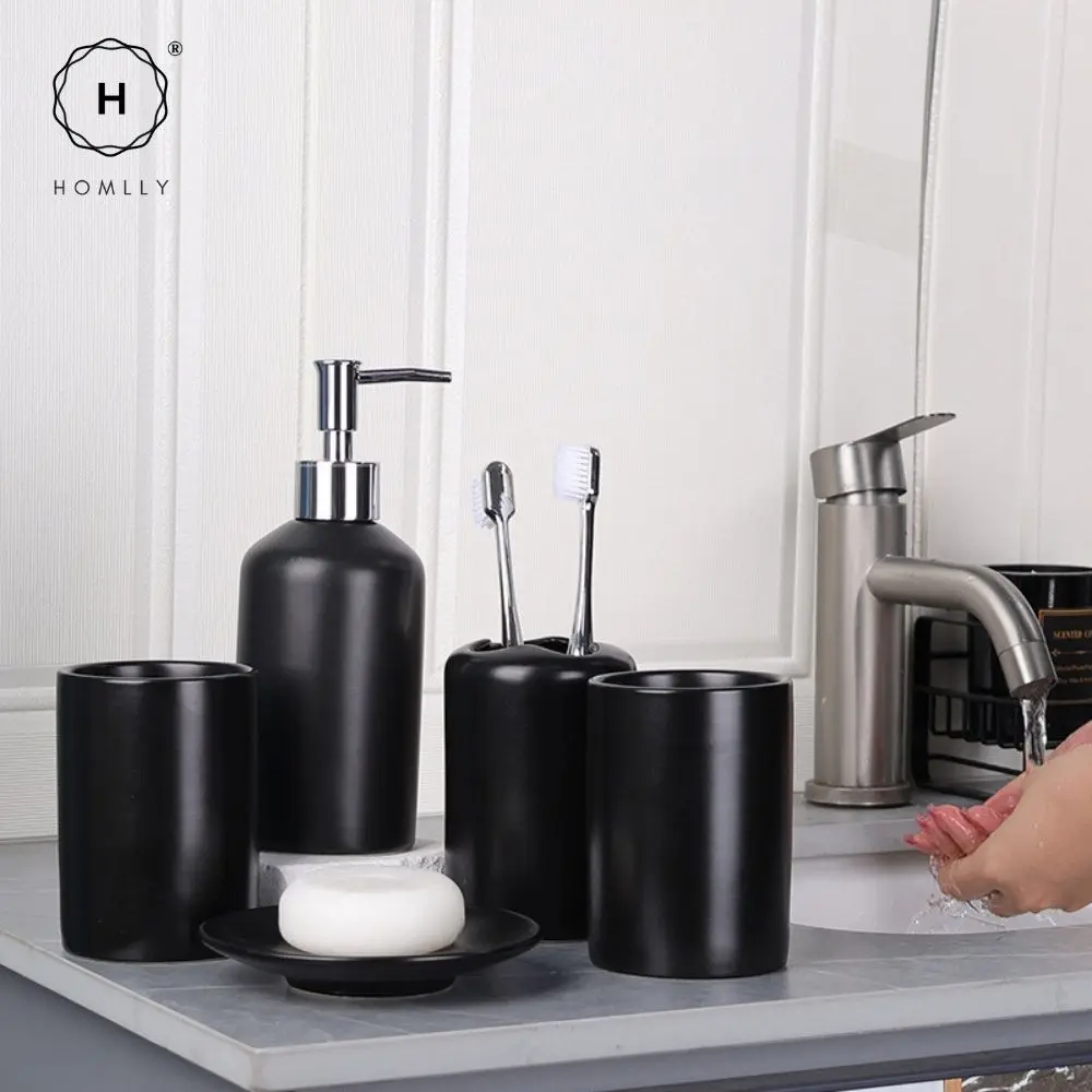 Homlly 5 pieces Bathroom Vanity Soap Dispenser Accessories Ceramic Set  bathroom set