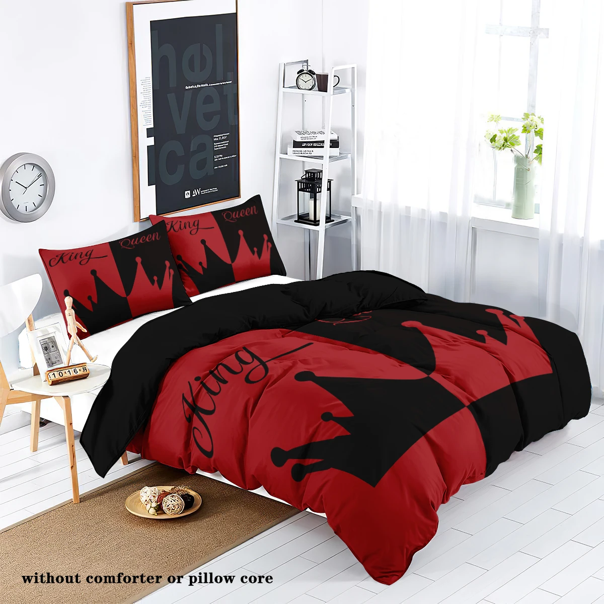 3 pieces of down set red and black crown (1 down duvet cover+2 pillowcases, no core) couple bedroom room bedding