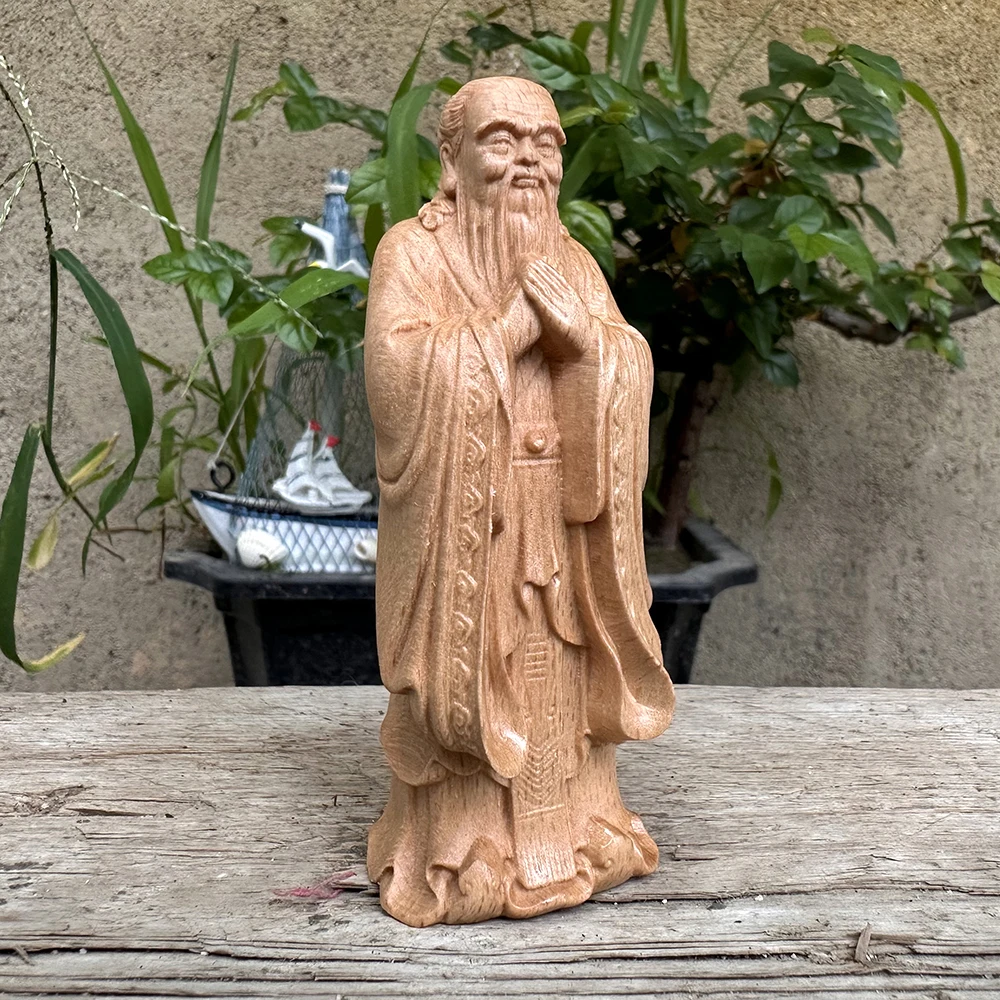 Wooden Confucius Statue, Hand-Carved Craftsmanship, Chinese Style, Suitable for Study Rooms, Offices, Bookshelf Decorations, Bedroom Cabinets, Car Interior Decorations, Living Rooms