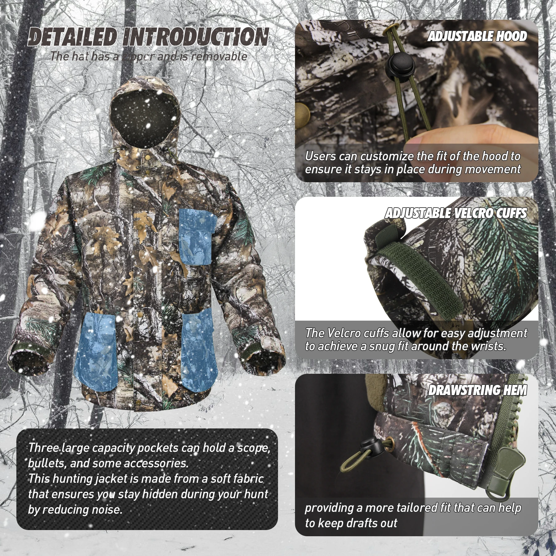 フリース裏地付きハンティングジャケット、戦術的な防水フード付 - Outdoor Hunting Fleece のレビューと価格