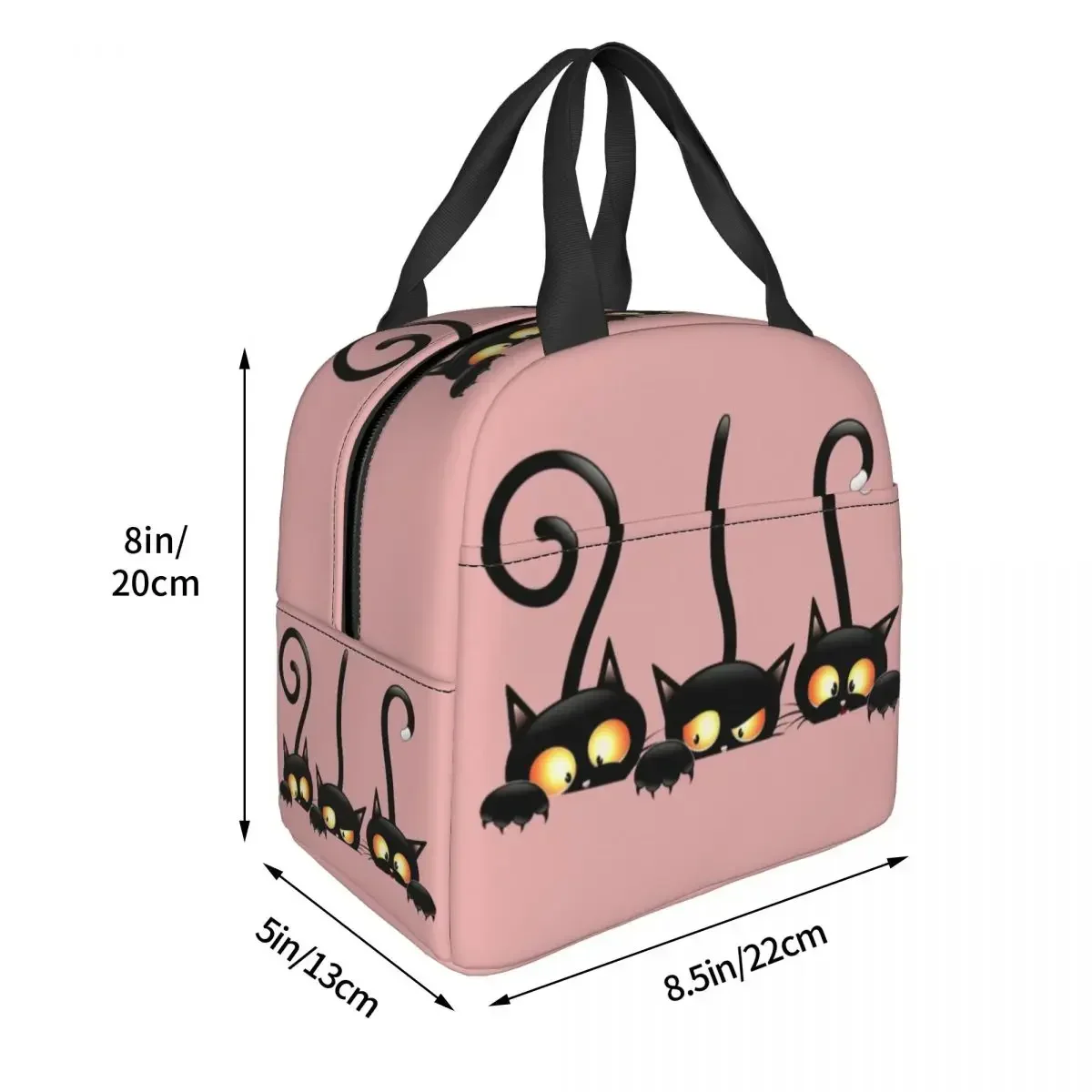 

Black Cats Cartoon Pattern Insulated Lunch Bags for Women Halloween Witch Cat Portable Thermal Cooler Food Lunch Box