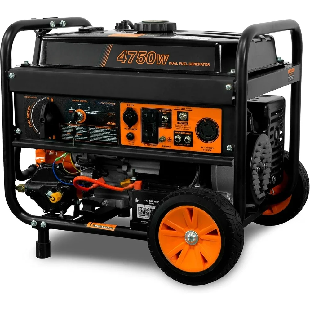 DF475T Dual Fuel 120V/240V Portable Generator with Electric Start Transfer Switch Ready, 4750-Watt, CARB Compliant