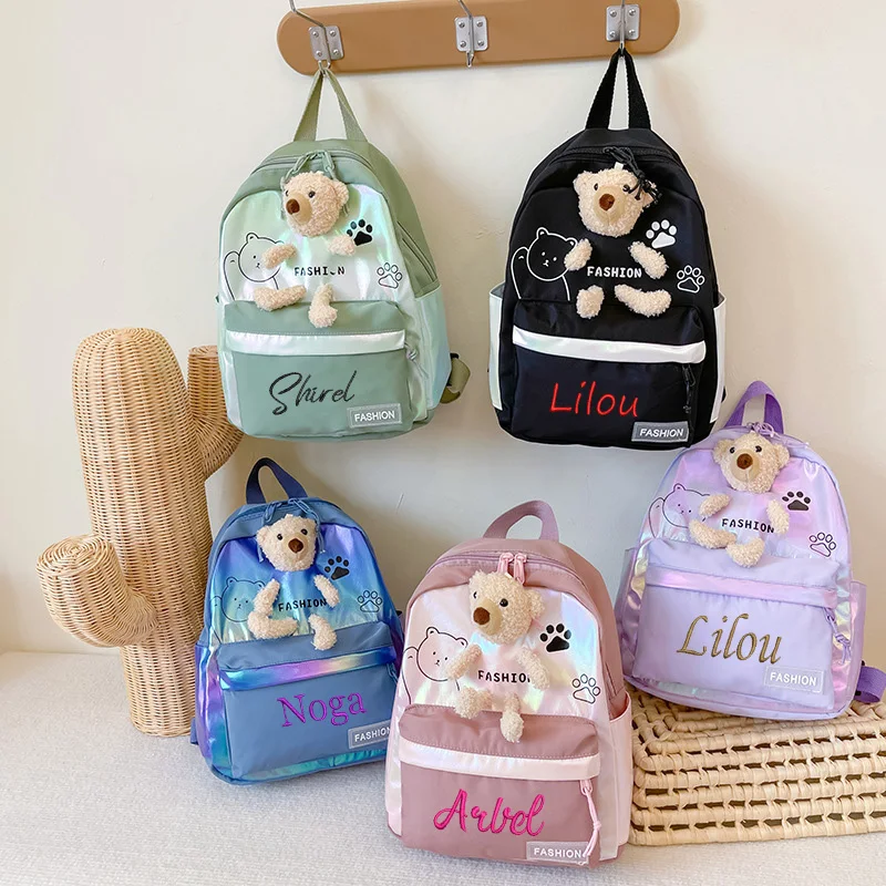 Mochila de oso personalizada para niños, bolso de oso de peluche personalizado con tu nombre, bolsa escolar para niños y niñas pequeños, bolsa de