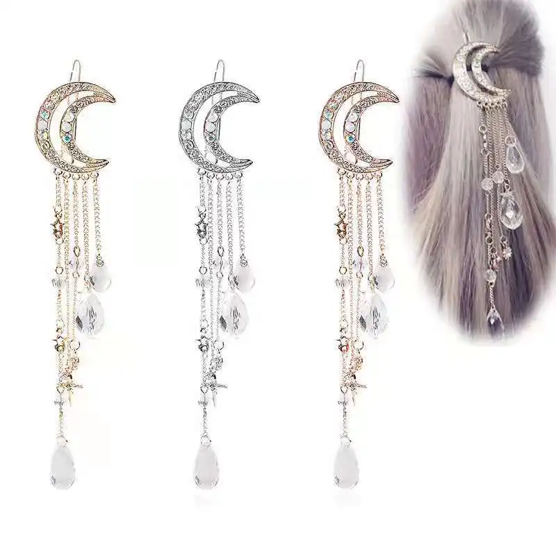 New Fashion Diamond-studded Moon Tassel Pendant Pendant Side Clip Moon Tassel Hair Accessories Hair Clip