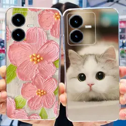 Custodia dipinta con gatto fiore carino per Vivo Y22 Y22s Cover posteriore antiurto in TPU morbido Silicone per custodie per telefoni VivoY22 Y 22 22s