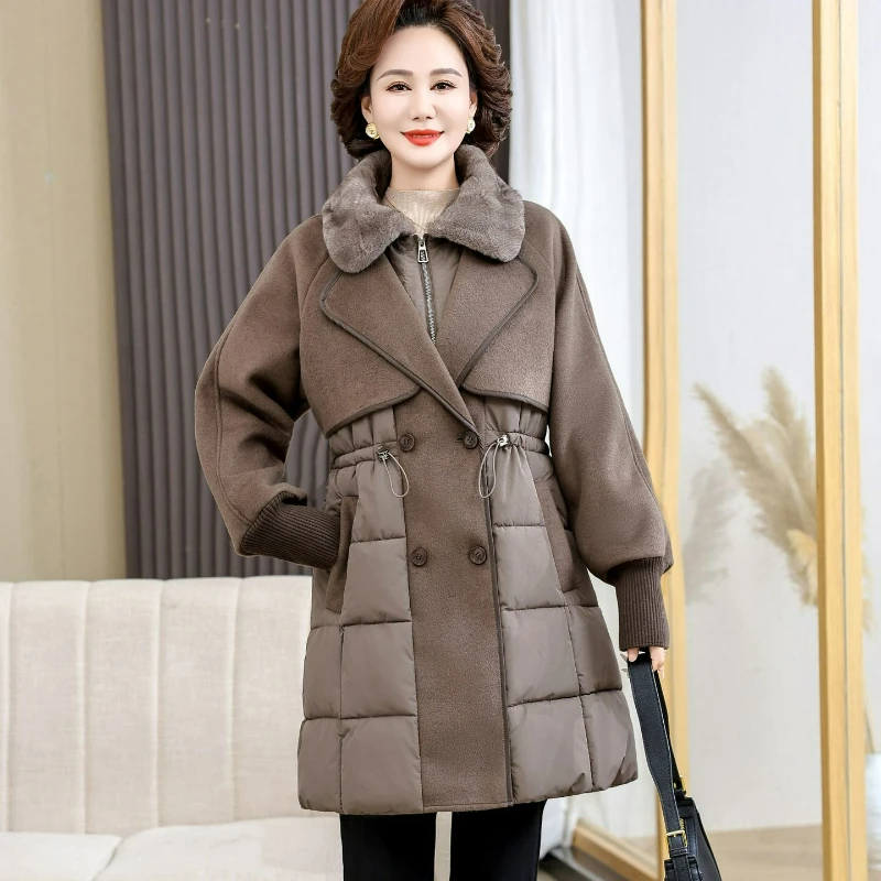 2026 Winter New High-end Stylish Thickened Cotton-padded Jacket for Women Fashionable Collection Mid-length Tweed Coat for Moms